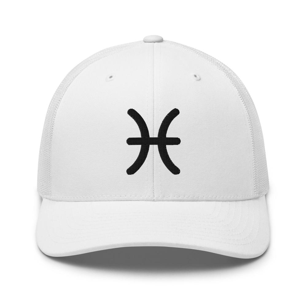 Pisces Zodiac Embroidered Curved Bill Trucker Hat - White Color - https://ascensionemporium.net